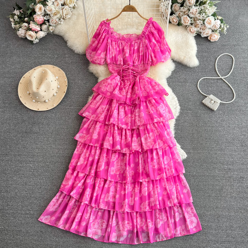 Square Collar Women Vestidos Streetwear Fashion French Style Aesthetic Elegant High Wiast Y2k A Line Beach Style Ruffles Dresses