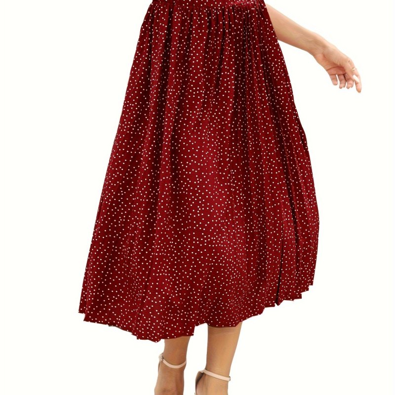 Polka Dot High Waist Skirt, Casual Pleated Midi Skirt For Spring & Summer, Women's Clothing