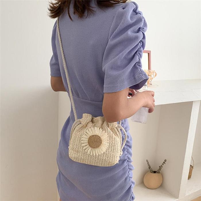Mini Straw Woven Bucket Bag, Summer Beach Crossbody Bag, Women's Casual Handbag, Shoulder Bag & Purse