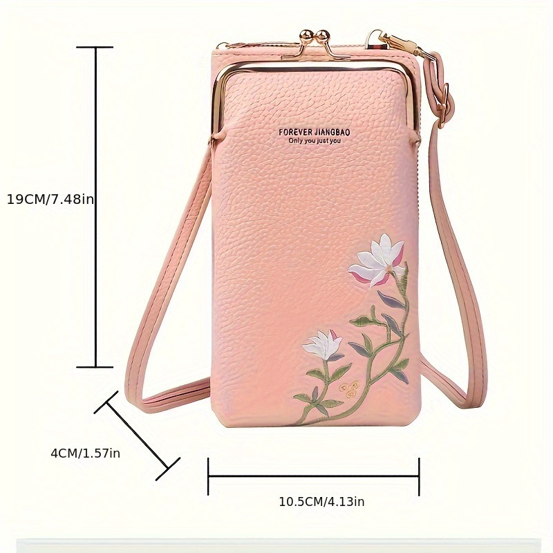 Floral Embroidered Cellphone Bag, Mini Fashion Crossbody Bag, Women's Casual Handbag, Card Holder & Purse Wallet