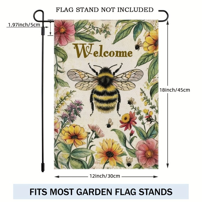 1pc, Bee Welcome Garden Flag, Village Core Blossoms Garden Flag, 12\