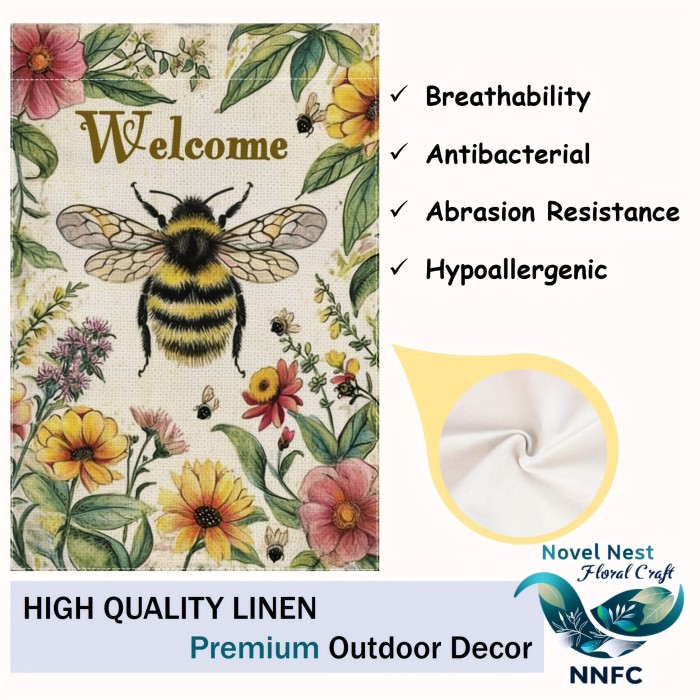 1pc, Bee Welcome Garden Flag, Village Core Blossoms Garden Flag, 12\