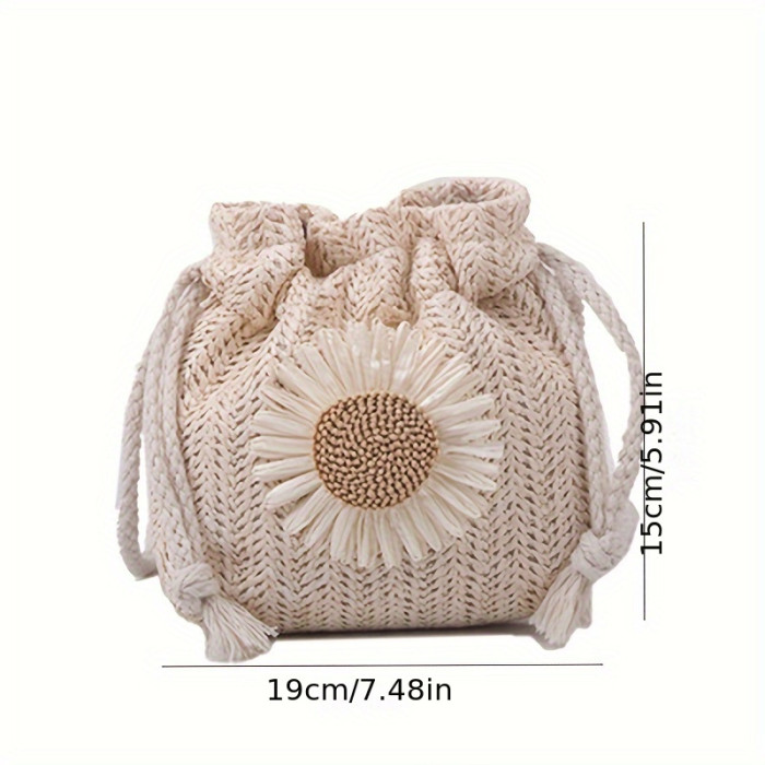 Mini Straw Woven Bucket Bag, Summer Beach Crossbody Bag, Women's Casual Handbag, Shoulder Bag & Purse