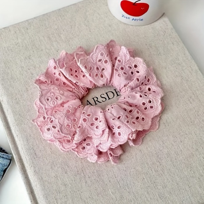 Elegant Lace Flower Hair Scrunchies, Fabric Hollow Floral Hair Ties for Women, Cute Retro Korean Style Hair Ring, Versatile Hair Accessories - Single Piece