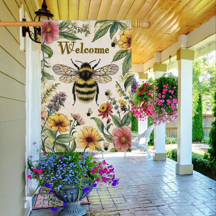 1pc, Bee Welcome Garden Flag, Village Core Blossoms Garden Flag, 12\