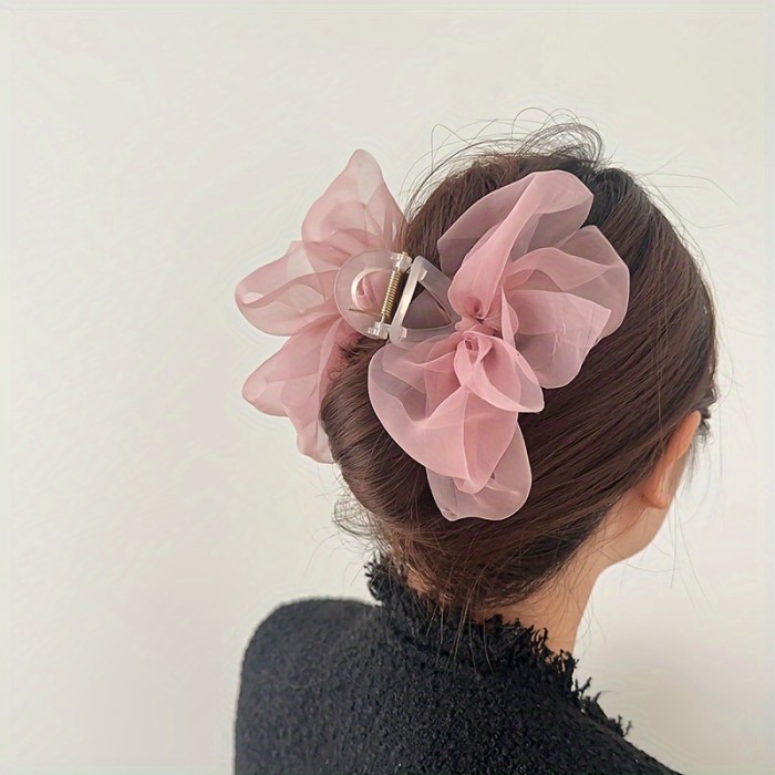 1pc Elegant Mesh Bowknot Decorative Hair Claw Clip Stylish Non Slip Hair Grab Clip Vintage Hair Accessories For Women And daily uses