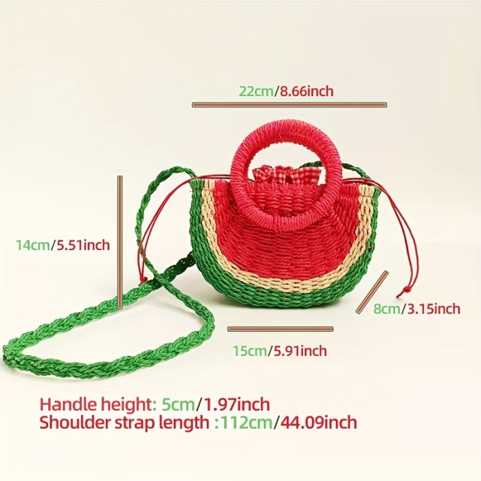 Vibrant Colorblock Woven Straw Beach Bag - Durable, Water-Resistant, and Spacious Crossbody Bag for Summer Vacation, Travel, and Daily Use - Handmade, Unique Design, and Perfect for Watermelon Lovers