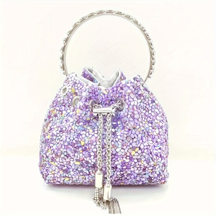 Mini Colorful Drawstring Bucket Bag - Trendy Crossbody Purse with Chain Strap, Luxury Fabric, and Spacious Interior - Perfect for Carnival, Mardi Gras, Music Festivals, and Everyday Use