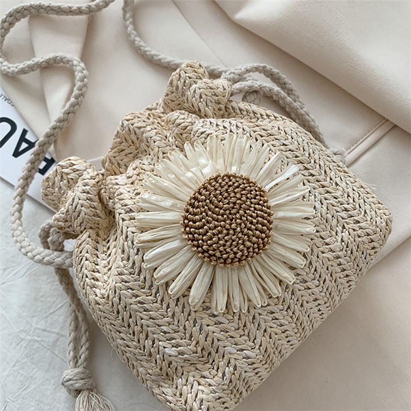 Mini Straw Woven Bucket Bag, Summer Beach Crossbody Bag, Women's Casual Handbag, Shoulder Bag & Purse