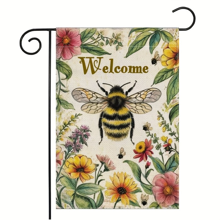 1pc, Bee Welcome Garden Flag, Village Core Blossoms Garden Flag, 12\