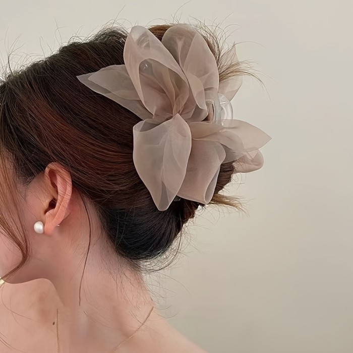 1pc Elegant Mesh Bowknot Decorative Hair Claw Clip Stylish Non Slip Hair Grab Clip Vintage Hair Accessories For Women And daily uses