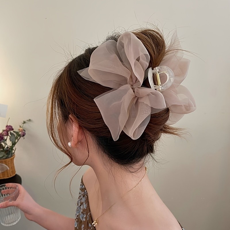 1pc Elegant Mesh Bowknot Decorative Hair Claw Clip Stylish Non Slip Hair Grab Clip Vintage Hair Accessories For Women And daily uses