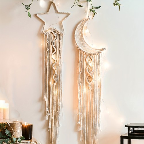 2pcs\u002Fset Hand-woven Lace Dreamcatchers With Stars And Moons, Bohemian Home Wall Art Decoration, Suitable For Home, Wedding, Living Room, Bedroom, Holiday Gift Decoration (without Lights)