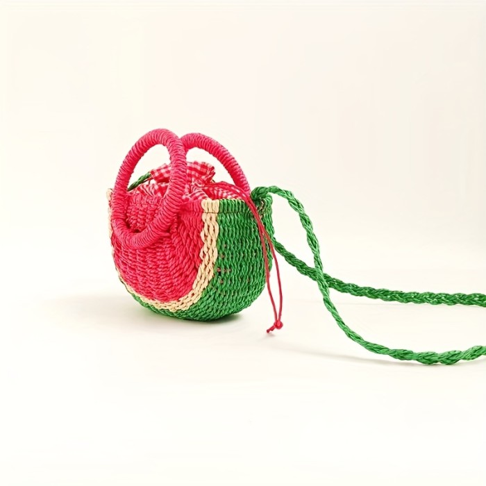 Vibrant Colorblock Woven Straw Beach Bag - Durable, Water-Resistant, and Spacious Crossbody Bag for Summer Vacation, Travel, and Daily Use - Handmade, Unique Design, and Perfect for Watermelon Lovers