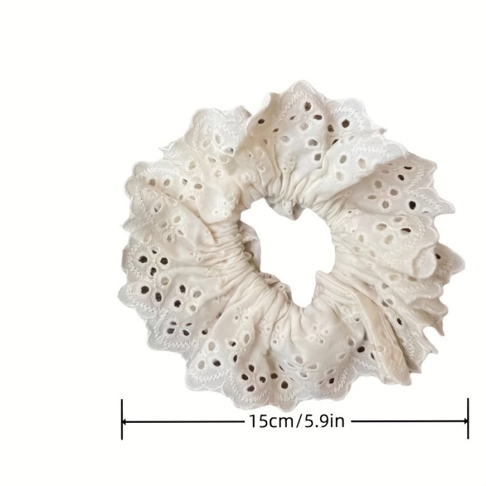 Elegant Lace Flower Hair Scrunchies, Fabric Hollow Floral Hair Ties for Women, Cute Retro Korean Style Hair Ring, Versatile Hair Accessories - Single Piece