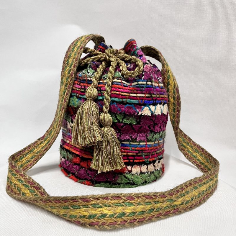 Bohemian Woven Crossbody Bag Color Contrast Bucket Bag, Ethnic Style Drawstring Purse With Tassel