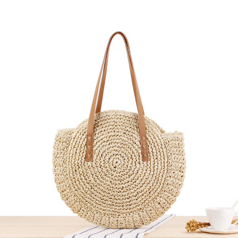 Large Round Hollow-Out Straw Handbag - Fashionable Woven Beach Tote with Spacious Interior, Adjustable Shoulder Strap, and Stylish Design - Perfect for Summer Vacation, Beach Trips, and Outdoor Activities