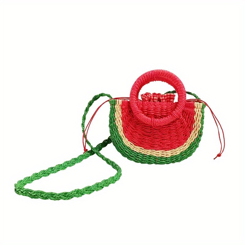 Vibrant Colorblock Woven Straw Beach Bag - Durable, Water-Resistant, and Spacious Crossbody Bag for Summer Vacation, Travel, and Daily Use - Handmade, Unique Design, and Perfect for Watermelon Lovers