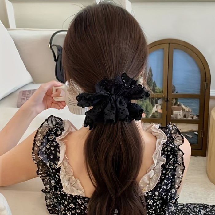 Elegant Lace Flower Hair Scrunchies, Fabric Hollow Floral Hair Ties for Women, Cute Retro Korean Style Hair Ring, Versatile Hair Accessories - Single Piece