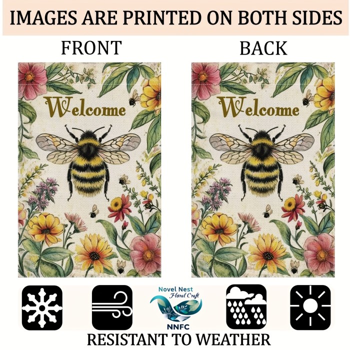 1pc, Bee Welcome Garden Flag, Village Core Blossoms Garden Flag, 12\