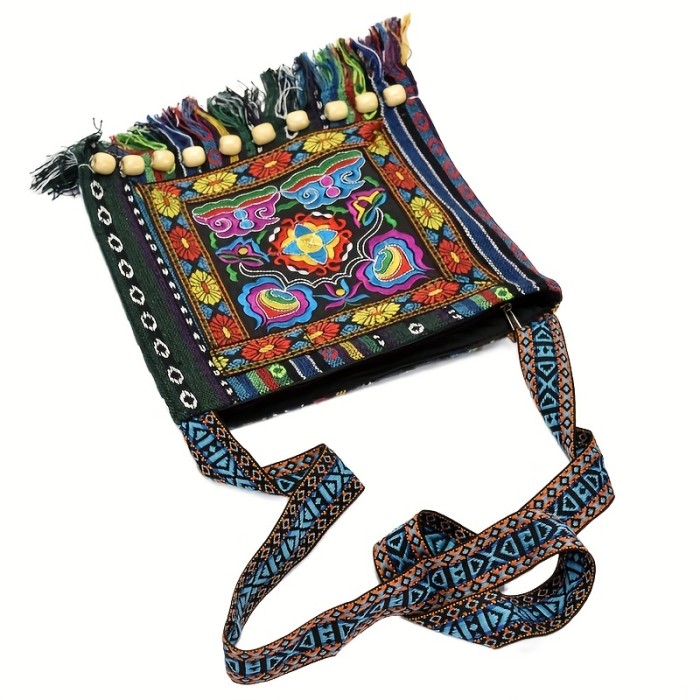Ethnic Style Embroidered Bag, Tassel Decor Crossbody Bag, Boho Shoulder Bag For Women