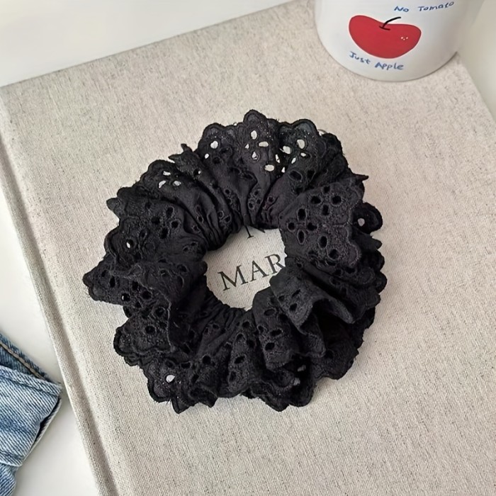 Elegant Lace Flower Hair Scrunchies, Fabric Hollow Floral Hair Ties for Women, Cute Retro Korean Style Hair Ring, Versatile Hair Accessories - Single Piece