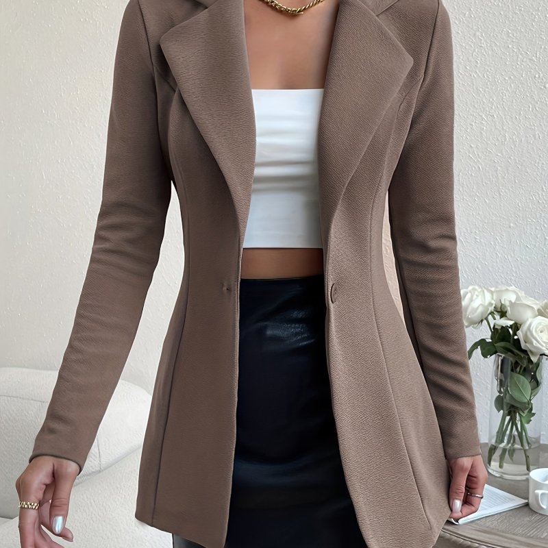 Chic Solid Button Front Womens Blazer - Long Sleeved, Slim Fit, Elegant for Office & Work - Premium Quality, Fashionable Button Detail
