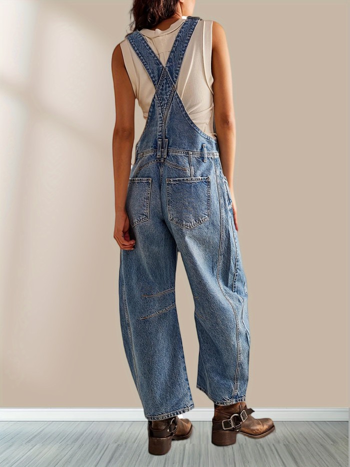 Solid Adjustable Strap Overall Jumpsuit, Casual With Pockets Sleeveless Overall Jumpsuit For Spring & Summer, Women's Clothing