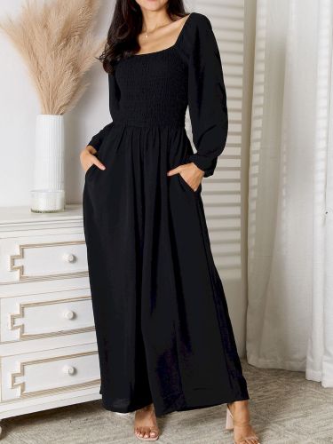 Square Neck Jumpsuit with Pockets