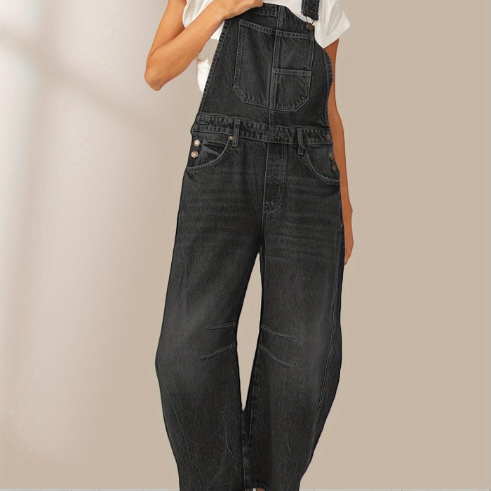 Solid Adjustable Strap Overall Jumpsuit, Casual With Pockets Sleeveless Overall Jumpsuit For Spring & Summer, Women's Clothing