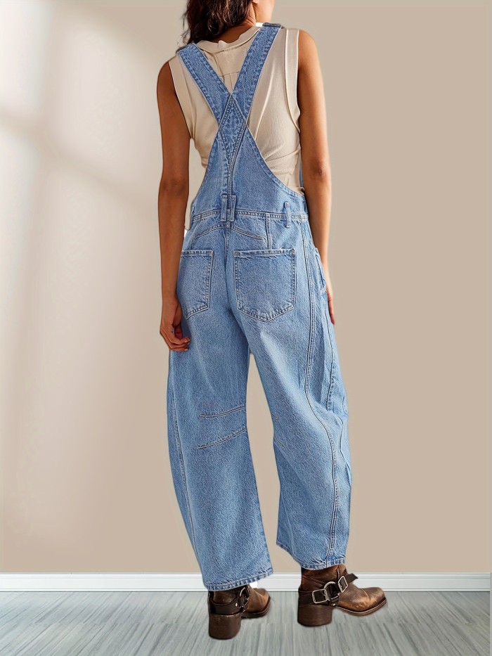 Solid Adjustable Strap Overall Jumpsuit, Casual With Pockets Sleeveless Overall Jumpsuit For Spring & Summer, Women's Clothing