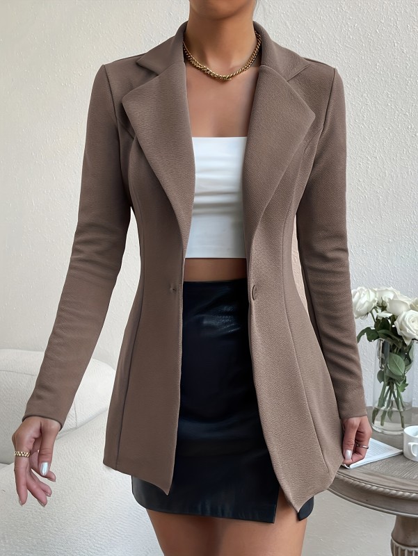 Chic Solid Button Front Womens Blazer - Long Sleeved, Slim Fit, Elegant for Office & Work - Premium Quality, Fashionable Button Detail