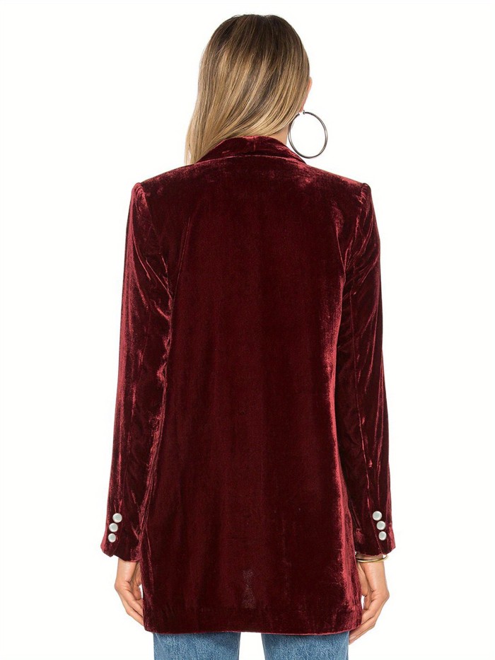 Women Casual Pleuche Blazer, Adults Open Front Solid Color Long Sleeve Lapel Suit Jacket