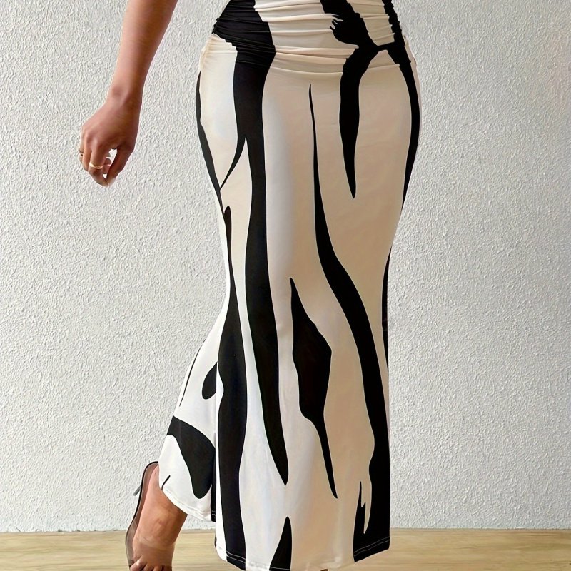 Vibrant Abstract Print High Waist Ankle Length Fit & Flare Skirt - Elevate Your Style with Elegant Spring & Summer Wear - Womens Clothing for Every Occasion