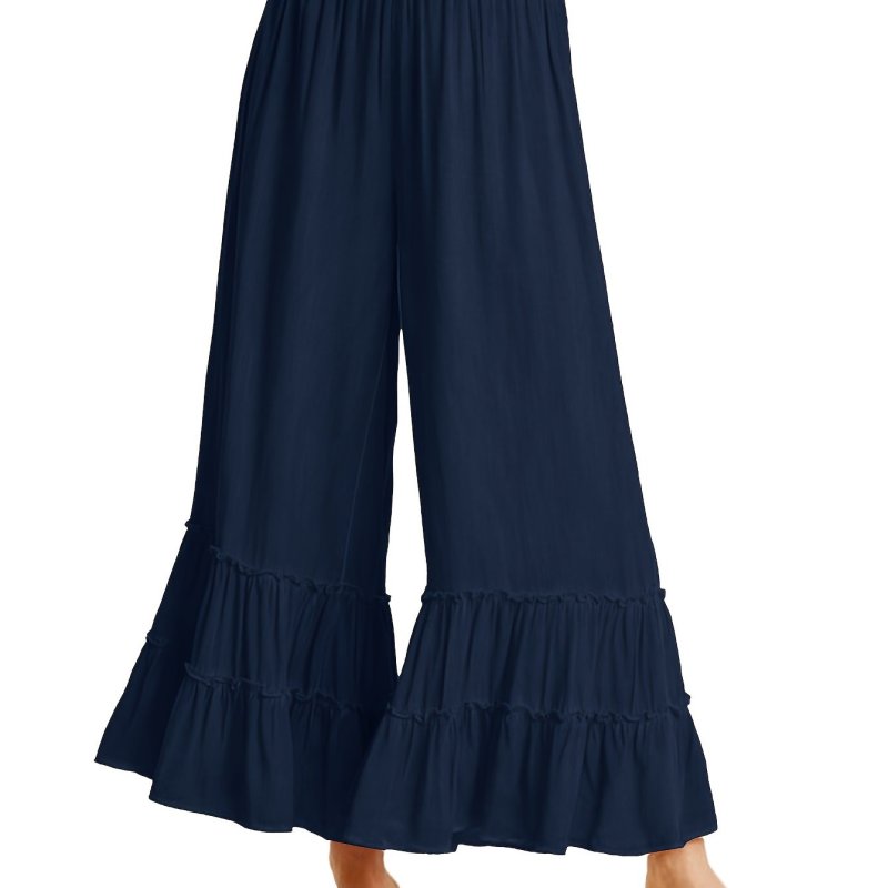 Bell Bottom Flare Leg Pants, Casual Elastic Loose Beach Pants, Women's Clothing