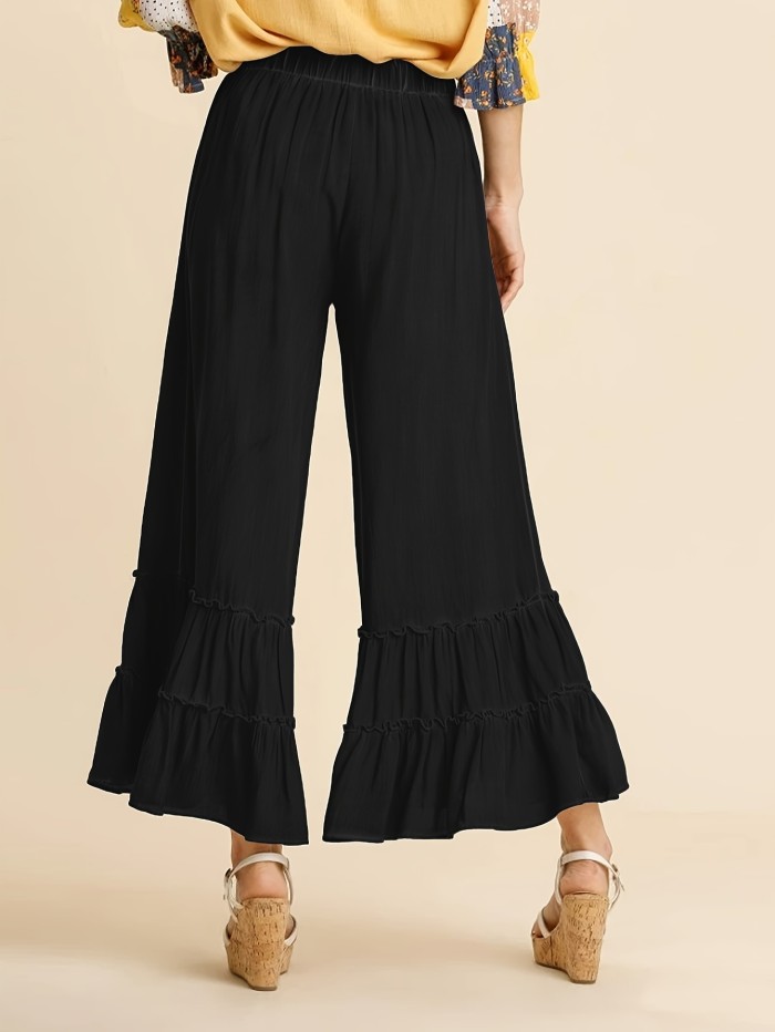 Bell Bottom Flare Leg Pants, Casual Elastic Loose Beach Pants, Women's Clothing