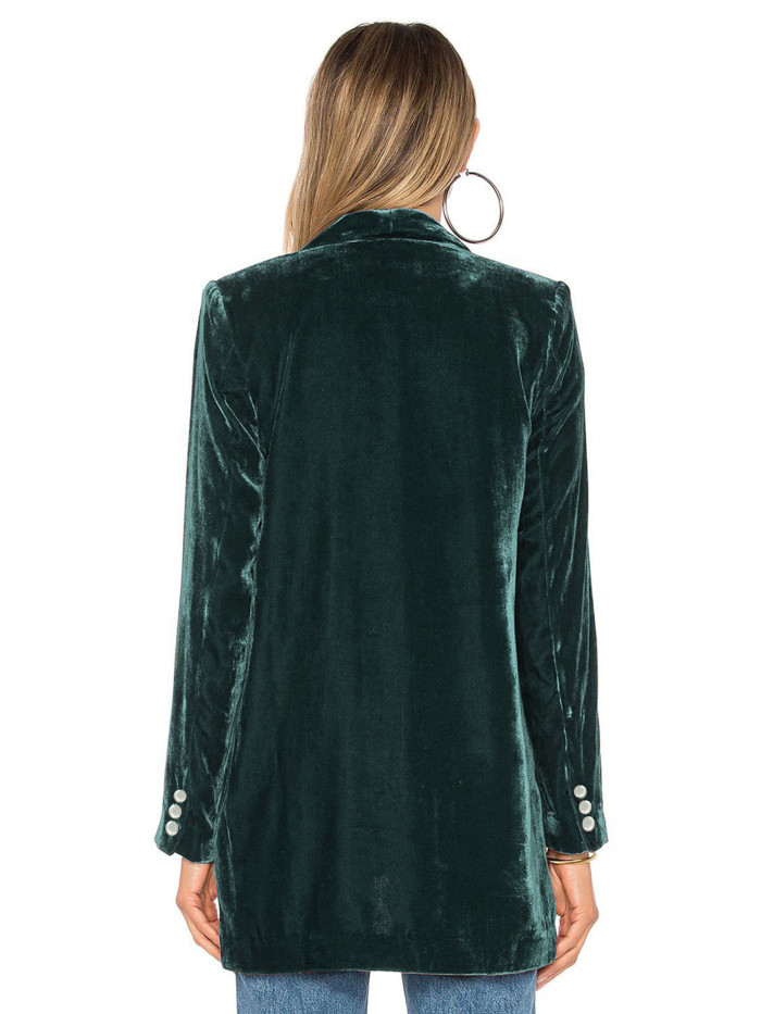 Women Casual Pleuche Blazer, Adults Open Front Solid Color Long Sleeve Lapel Suit Jacket