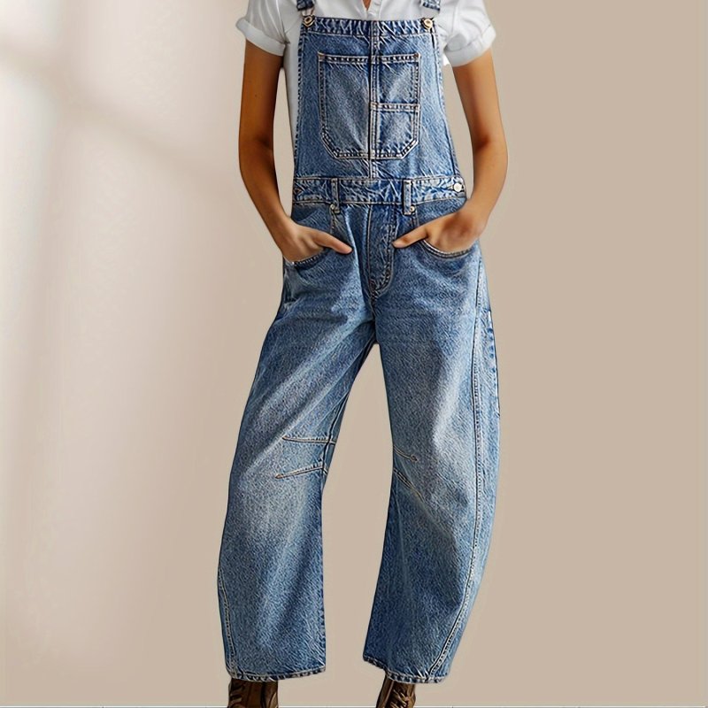 Solid Adjustable Strap Overall Jumpsuit, Casual With Pockets Sleeveless Overall Jumpsuit For Spring & Summer, Women's Clothing