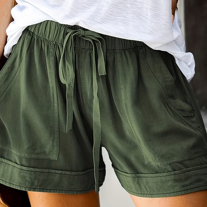 Drawstring Elastic Waist Shorts, Casual Comfortable Shorts With Pockets For Summer, Women's Clothing