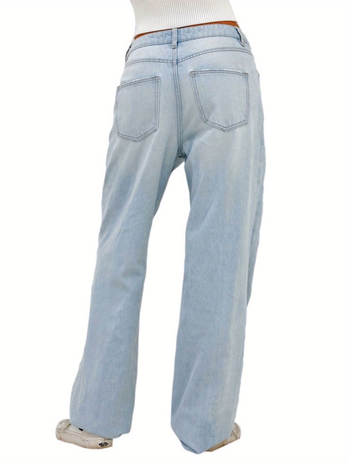 Womens High-Waist Wide-Leg Denim Jeans - Soft Slight Stretch Fabric, Breathable and Comfortable, Casual Loose Fit with Functional Pockets - Machine Washable, Perfect for Summer and Spring Fashion