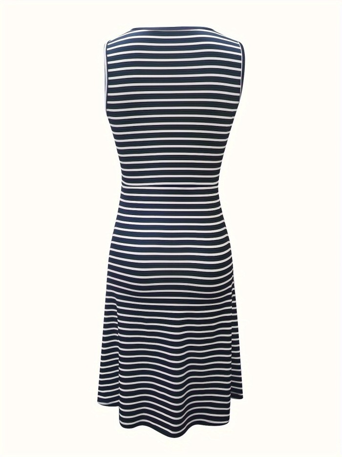 Striped Crew Neck Tank Dress, Casual Sleeveless Dress For Spring & Summer, Women's Clothing