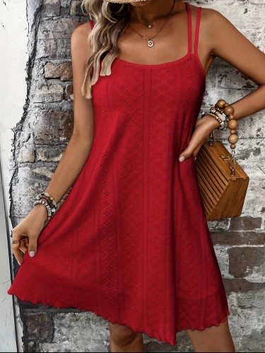 Solid Cami Dress, Elegant Sleeveless Lettuce Trim Dress For Spring & Summer, Women's Clothing