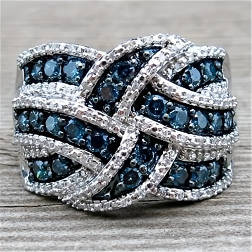 1pc Luxurious Cubic Zirconia Ring, Jewelry Wedding Engagement Deep Blue Ring Personality Ring