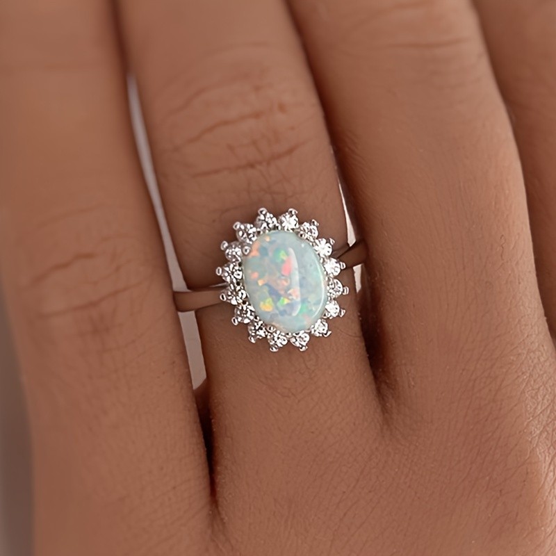 1pc Radiant Bohemian Artificial Opal Ring - Dazzling Sparkle with Multicolored Lights - Ideal Gift for Teenage Girls on Special Occasions