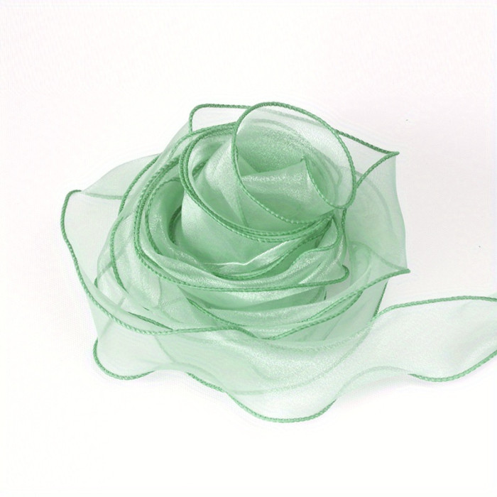 1 Roll, Sheer Wired Organza Ribbon Floral Ribbon For Gift Wrapping, Bouquet Wrapping, Decoration, Chiffon Ribbon With Golden Edge For Gift Wrapping, DIY Crafts Bouquet, Ribbons For Bouquets, Craft Supplies, Fabric, Handmade Wedding Bouquets Material