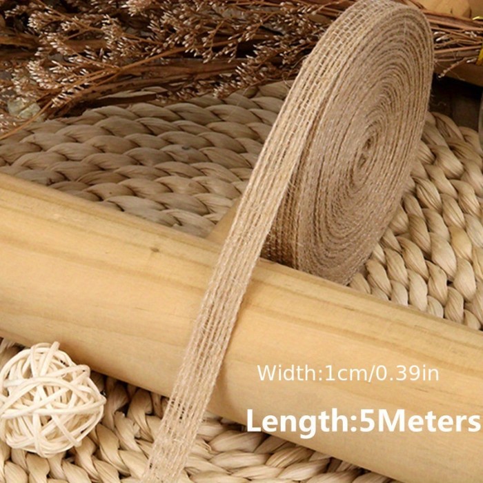 5M\u002FRoll 0.39Inch-1.5Inch Natural Jute Ribbon Bow Crafts DIY Vintage Jute Burlap Fabric Gift Wrap Sewing Party Wedding Christmas Decoration