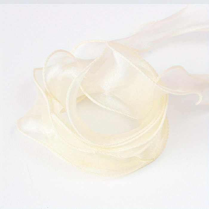 1 Roll, Sheer Wired Organza Ribbon Floral Ribbon For Gift Wrapping, Bouquet Wrapping, Decoration, Chiffon Ribbon With Golden Edge For Gift Wrapping, DIY Crafts Bouquet, Ribbons For Bouquets, Craft Supplies, Fabric, Handmade Wedding Bouquets Material