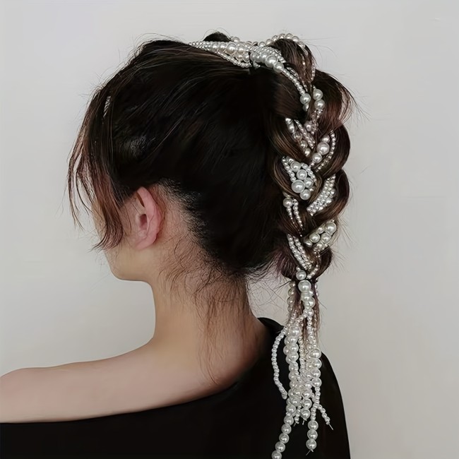 4pcs Faux Pearl Braiding Hair Chain Sweet Hair Ropes Hair Styling Hair Accessories For Women Female