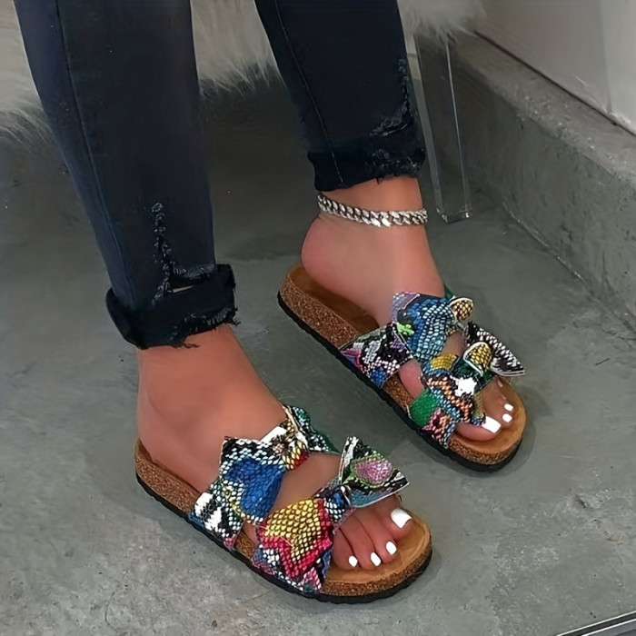 Women's Bow Tie Decor Slippers, Open Toe Round Toe Platform Slides, Women's Fashion Flat Shoes