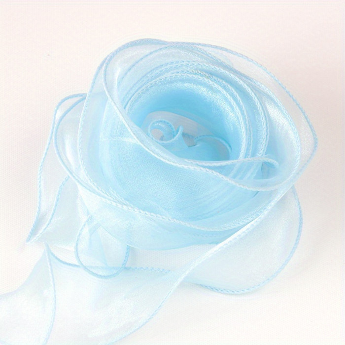 1 Roll, Sheer Wired Organza Ribbon Floral Ribbon For Gift Wrapping, Bouquet Wrapping, Decoration, Chiffon Ribbon With Golden Edge For Gift Wrapping, DIY Crafts Bouquet, Ribbons For Bouquets, Craft Supplies, Fabric, Handmade Wedding Bouquets Material